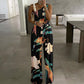 Women's Metal Buckle Vest Top High Waist Wide Leg Jumpsuit