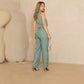 Sleeveless Top Tight Waist Straight Wide Leg Pants Suit