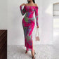 Printed Pleated Tight Split Square Collar Dress