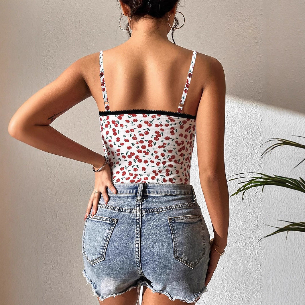 Womens Slim-fit Lace-trimmed Printed Camisole