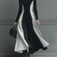 Color-Block Knitted Turtleneck Elegant Long-Sleeve Slim-Fit Dress