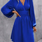 Foreign Trade Amazon Solid Color Chest Wrap V-neck Lantern Sleeve Dress