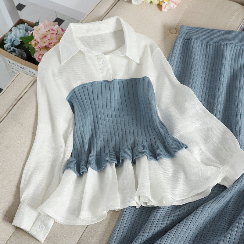 Slim Fit Fashionable Knitted Base Sweater Dress Two-piece Suit