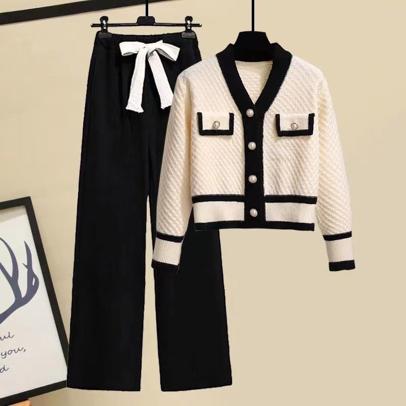 Western Style Youthful-looking Preppy Style Sweater Women's Casual Pants Two-piece Set