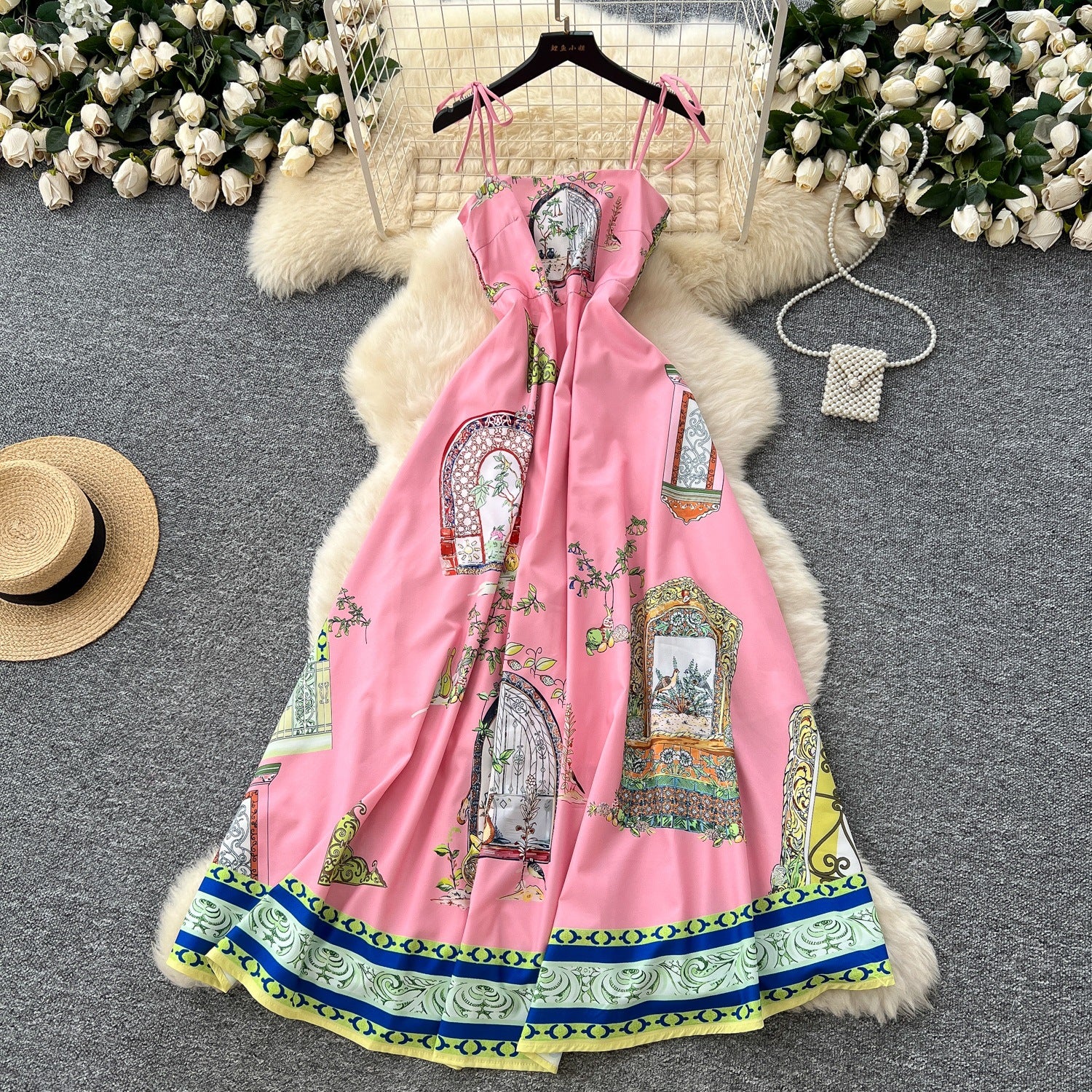 Light Luxury Graffiti Printing Slip Dress Women