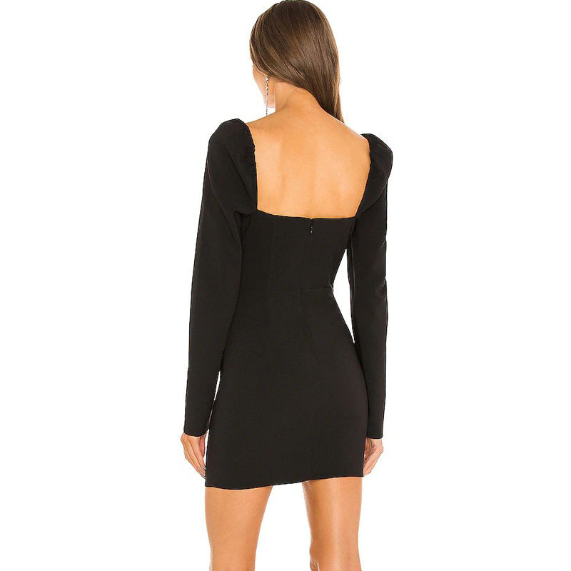 Women's Square Neck Long Sleeve Slim Hip Dress Women