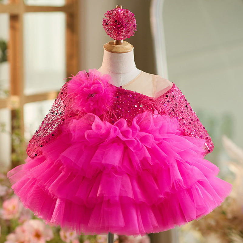 Rose Red Baby Dress For One Year Old