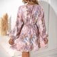 V-neck Lace-up Floral Print Women's Dress