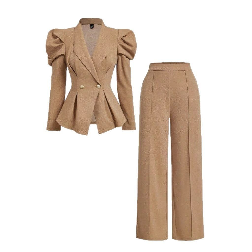 Ladies Two-piece Set Brown Retro Speaker