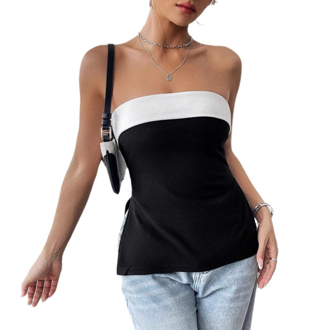 Contrast Color Tube Top Elegant Graceful Commuter Off-neck Tube Top
