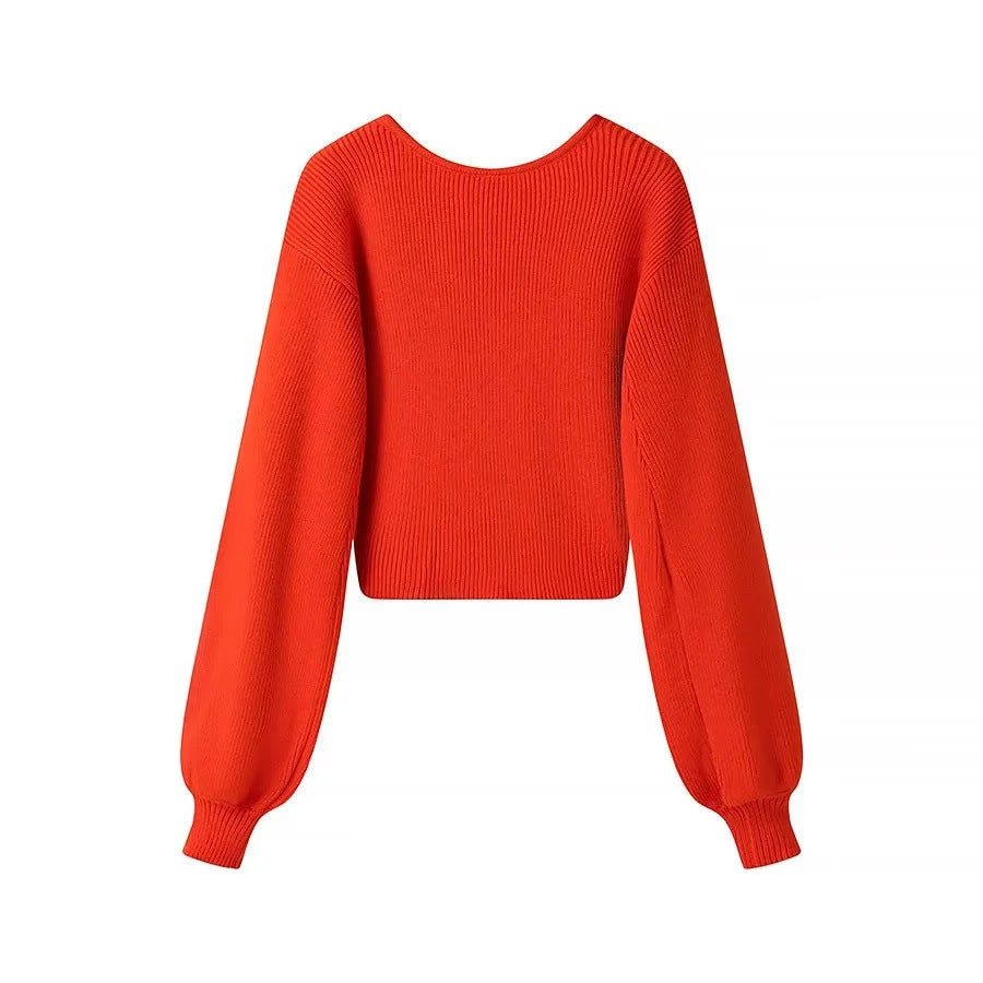 Women's Fashion Cross Design Knitted Pullover Sweater