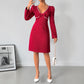 Sweet Retro Bow Pearl Decoration Deep V-neck Red Dress