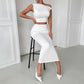European And American Oblique Shoulder Collar Fashion Solid Color Pleated Sleeveless Sheath Suit