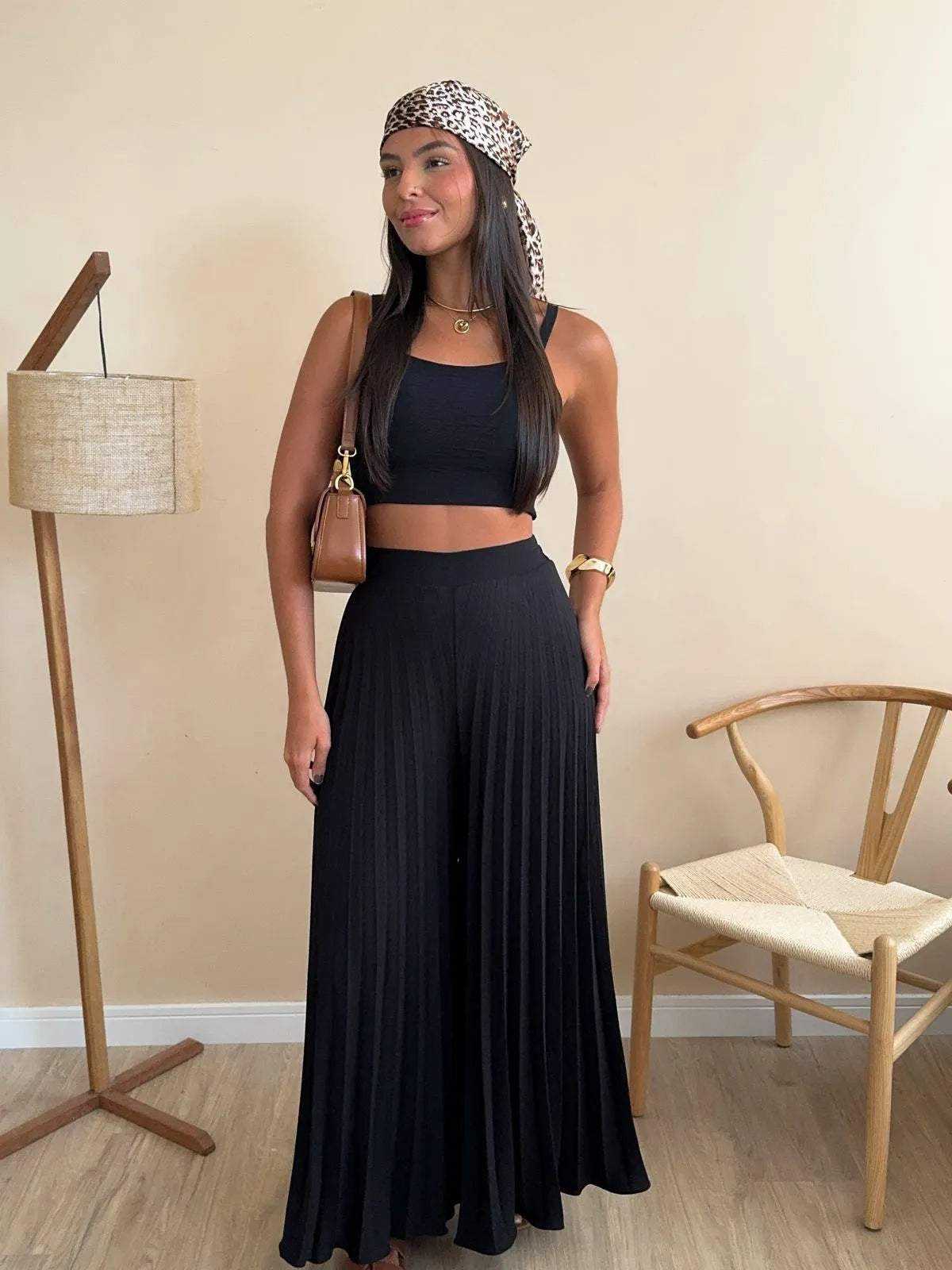 Camisole Pleated Loose Wide Leg Pants Two-piece Set