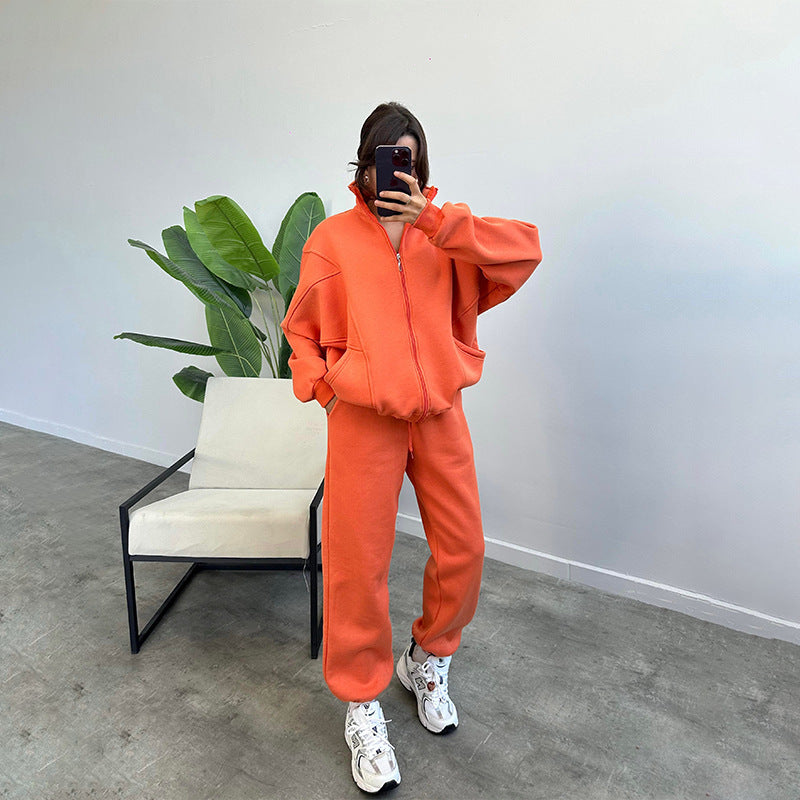 Ensemble de sport avec poches, col montant, cardigan zippé et pantalon à cordon de serrage, tenues de jogging tendance, survêtements, vêtements pour femmes