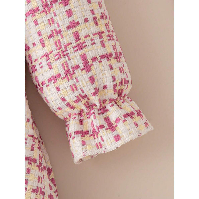 Children's Plaid Lace Collar Bow Dress