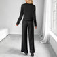 Textured Casual Jacket And Solid-color Wide-leg Pants Set