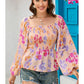 Chemise en mousseline à manches longues pour femme, col carré, imprimé floral, manches lanternes