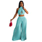 Ensemble deux pièces pour femme avec pantalon large plissé en soie et dos nu