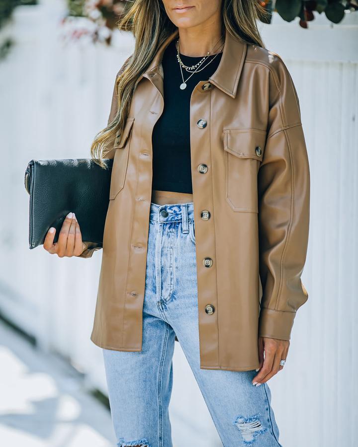 New Loose Casual Single Breasted Lapel Leather Jacket