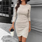 Women's Pleated Waist Tight Turtleneck Bodycon Dress