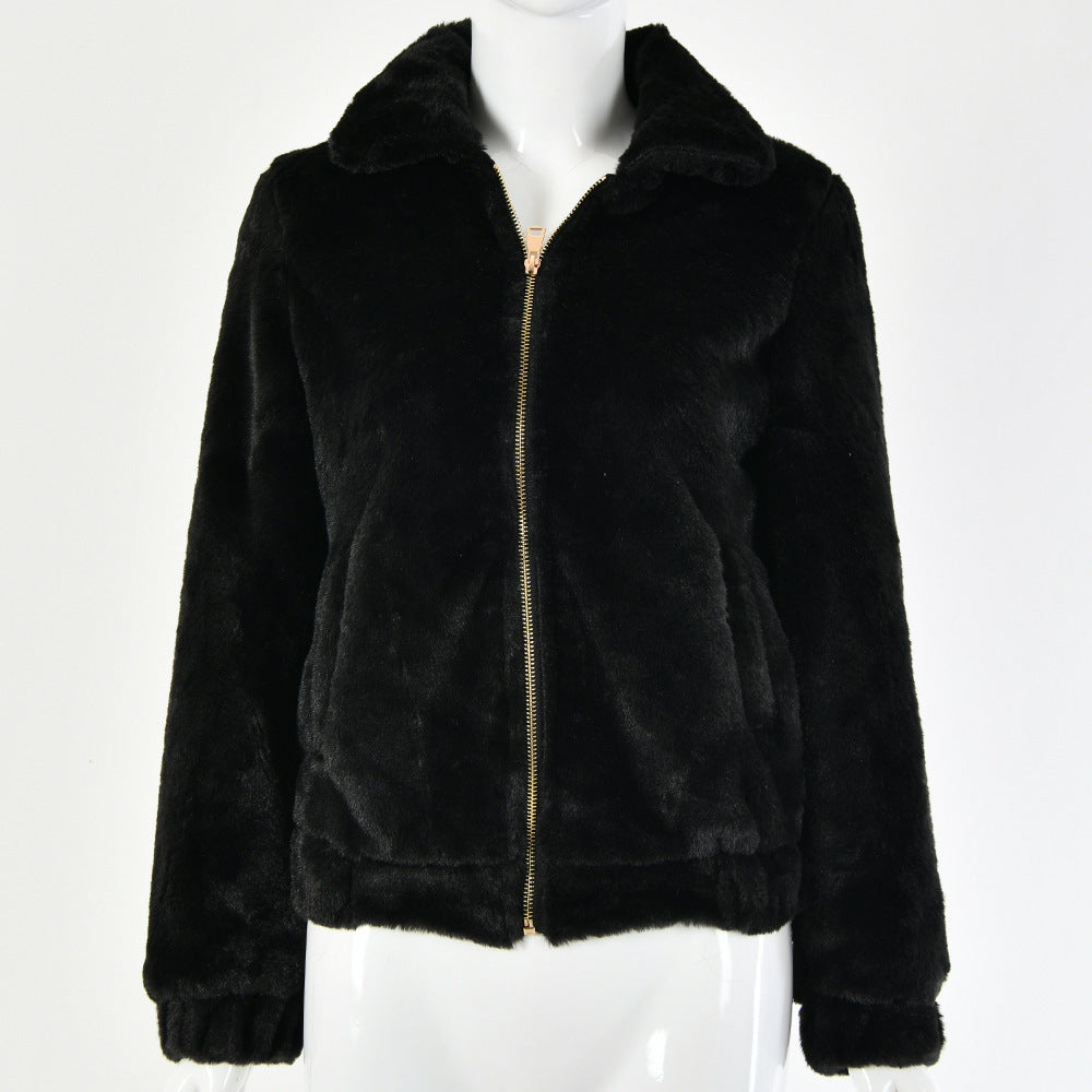 Women's Winter Blouse Solid Color Fashion Casual Long-sleeved Zipper Jacket