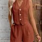 Leisure Commute Front Button Vest And Shorts Suit
