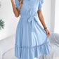 Stand-collar Ruffled Shirt Dress With A Tie Waist