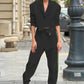 Costume pantalon court à revers de couleur unie