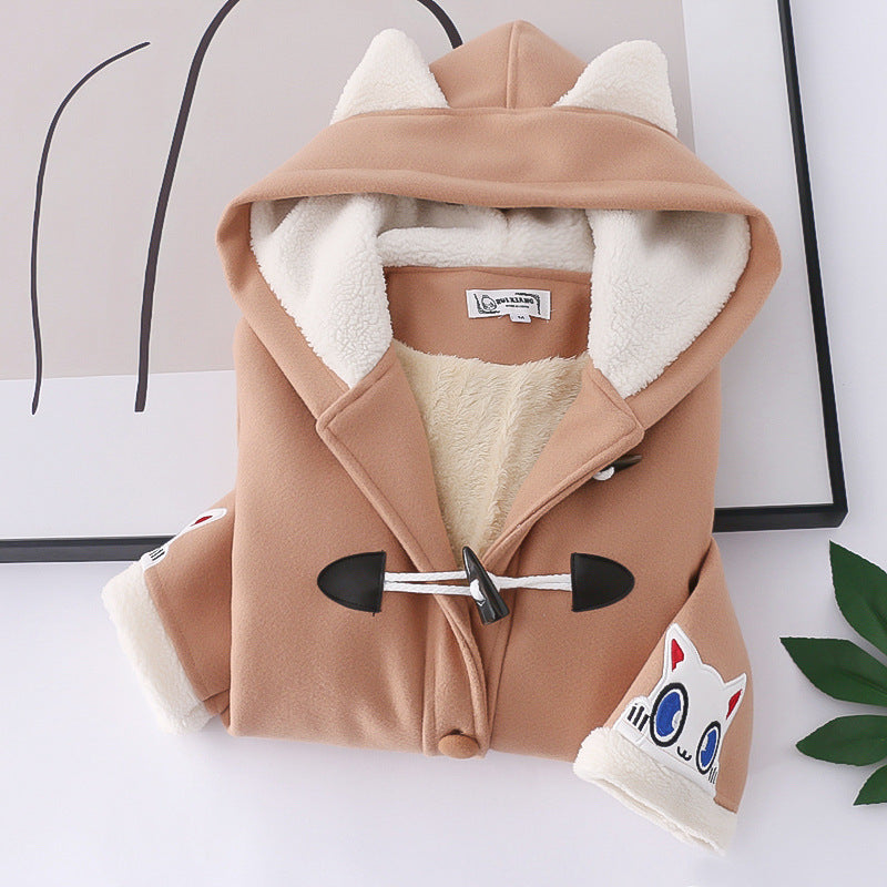 Manteau à capuche en laine japonaise à boutons de vache