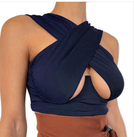 Hollow Hanging Neck Halter Back Exposed Umbilical Plastic Waist Breast Enhancement Small Sling