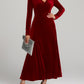 V-neck Long Sleeve Evening Dress Pleuche Dress