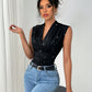 V-neck Shiny Sequined Sleeveless Top