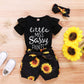 Ensemble trois pièces veste à manches courtes et short tournesol pour bébé