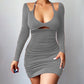 Robe sexy à manches longues et bretelles fines