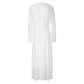 Robe plissée à manches longues et coupe ajustée pour femme avec nœud en métal