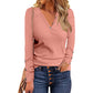 Button V-neck Versatile Long-sleeved T-shirt