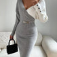Long Sleeve V-neck Mid-length Dress