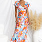 Robe mi-longue à volants et col en V fleuri