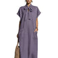 V-neck Lace-up Short-sleeve Solid-color Loose Casual Dress