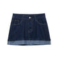 Lapel Cuff Denim Style Short Denim Coat Skirt Outfit