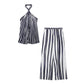 European And American Style Striped Halter Top Loose Trousers
