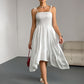 White Suspender Sleeveless Pleated Irregular Long Dress