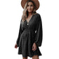 Robe à manches longues à imprimé pois, col en V, manches lanternes, taille plissée, coupe trapèze, vêtements pour femmes