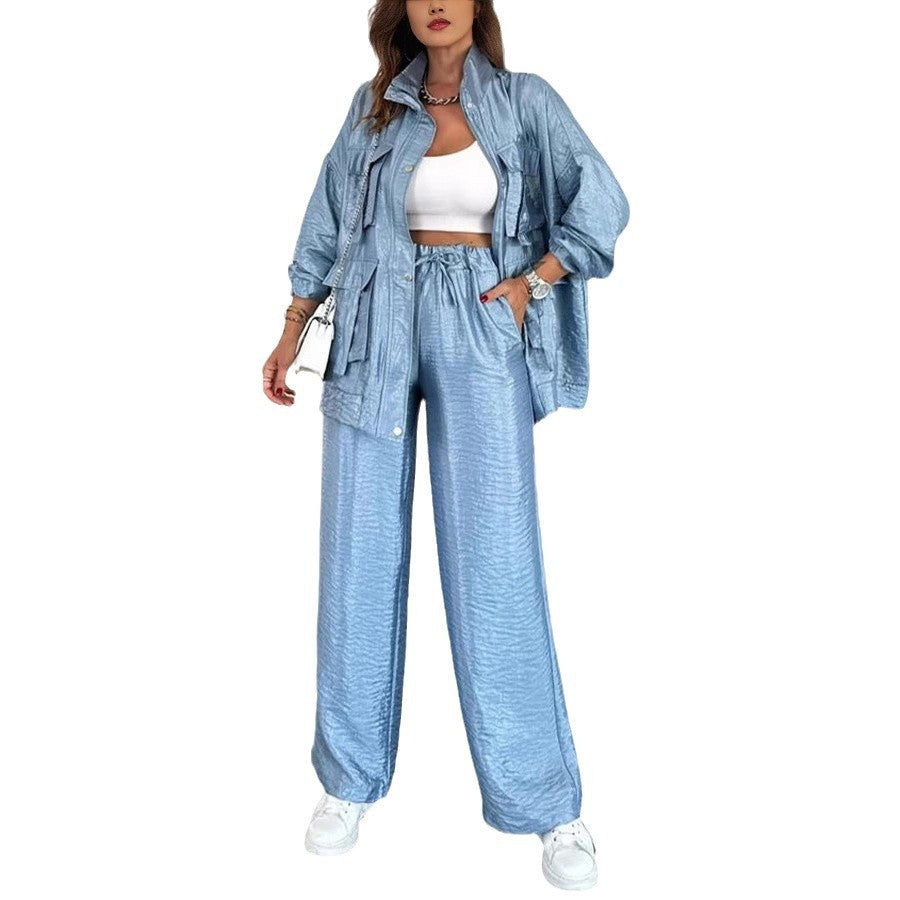 Women's Clothing Straight-leg Trousers Two-piece Set Solid Color Fashion
