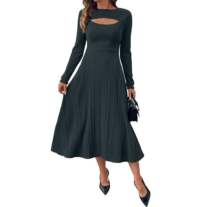 Elegant Commute Style Cutout Round Neck Slim Fit Dress