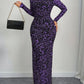 Elegant Womens Leopard-Print Sheer Long-Sleeve Bodycon Dress