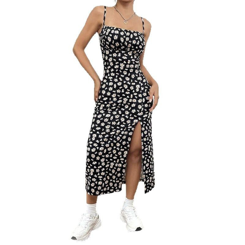 Spaghetti Straps Chest Wrap Slit Sheath Women's Dress