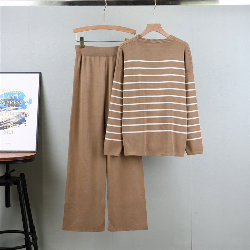 Chic Design V-neck Striped Knitting Suit Women