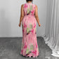 Plus-size Womens Round-neck Pleated Dress With A Traditional Chinese-style Print